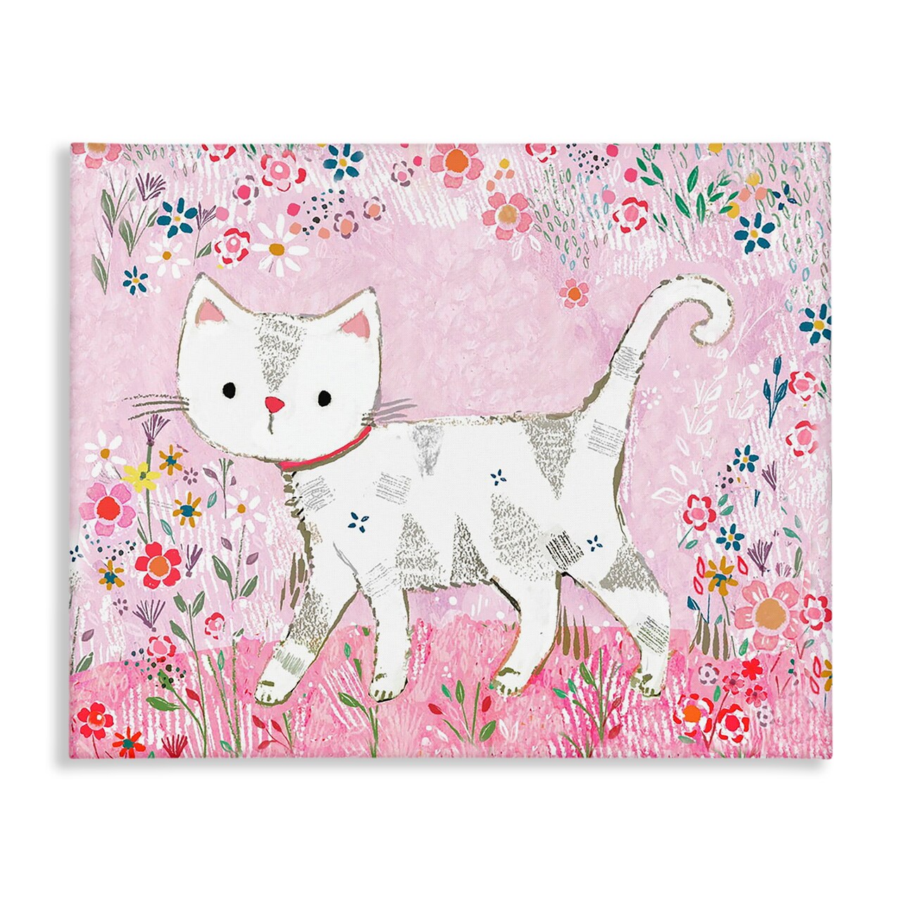 Stupell Industries Walking Cat on Pastel Pink Canvas, design by Clare Tupper